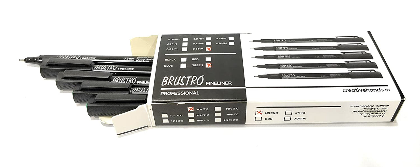 Brustro Professional Pigment Based Fineline (Green Color tip of 0.5 mm)