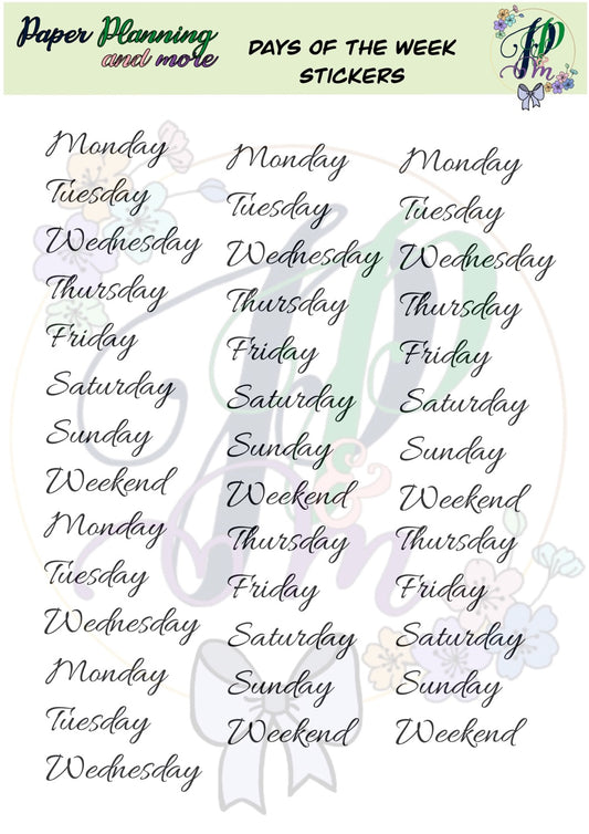 Days of the Week Sticker Sheet