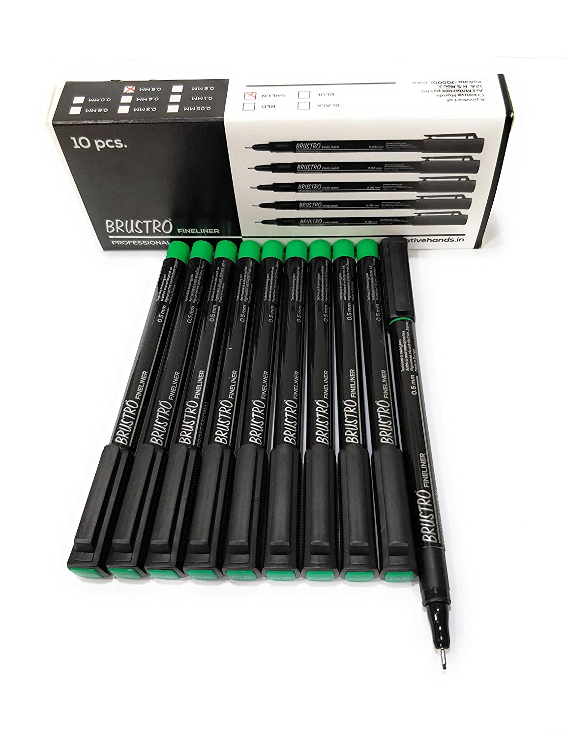 Brustro Professional Pigment Based Fineline (Green Color tip of 0.5 mm)