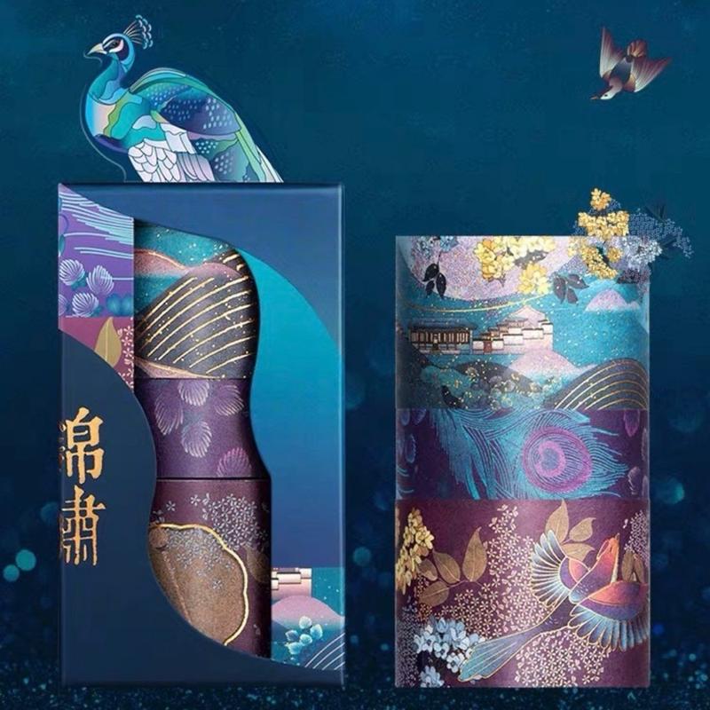 3 Piece Peacock Emerald Gilded Washi Tape Set