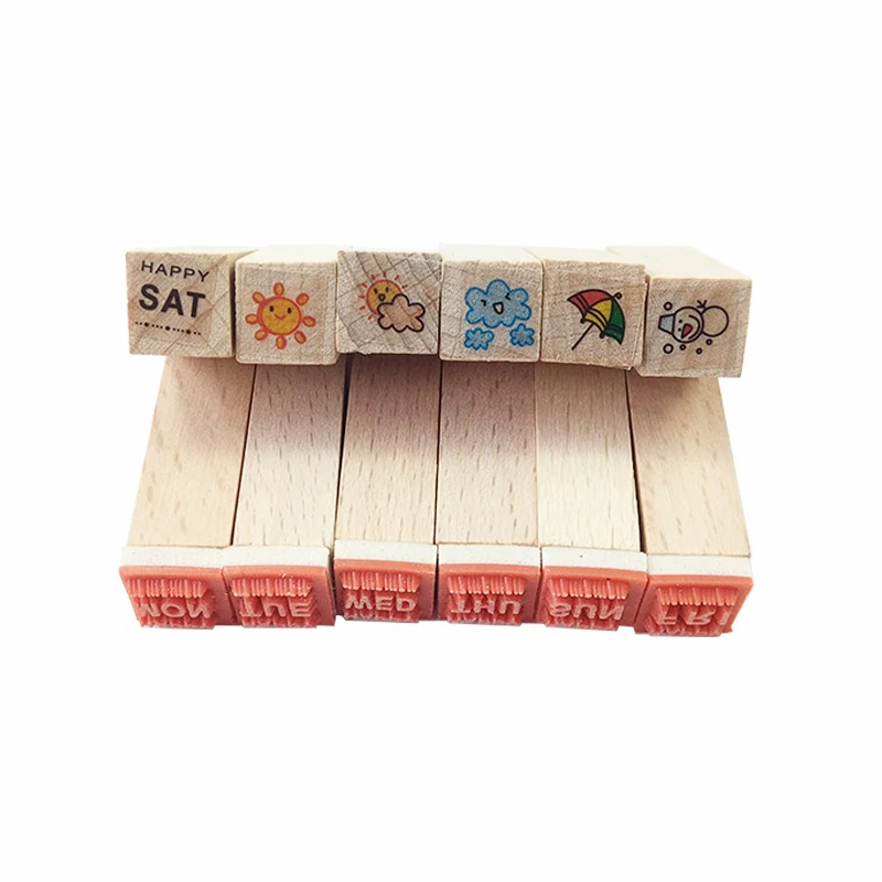 12 Pcs/set Lovely Happy Life decoration wooden rubber stamps
