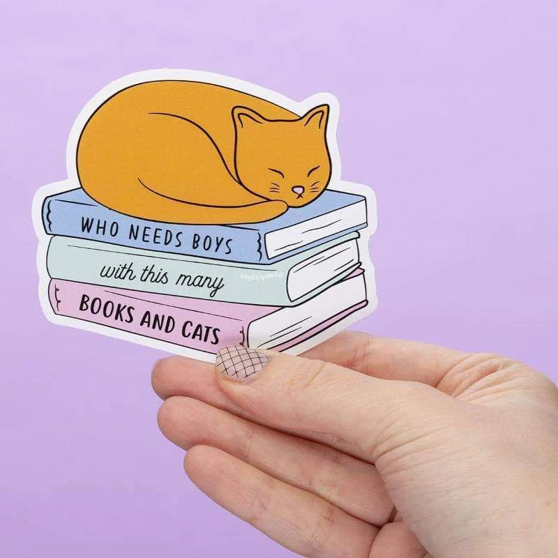 Who Needs Boys with this many Books and Cats Large Vinyl Sticker