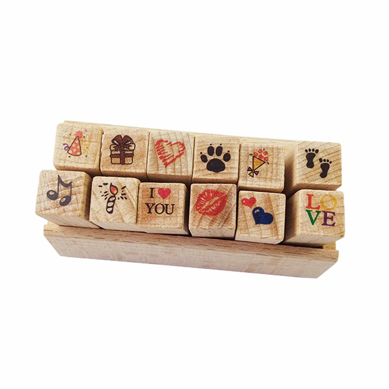 12 Pcs/set Lovely Happy Life decoration wooden rubber stamps