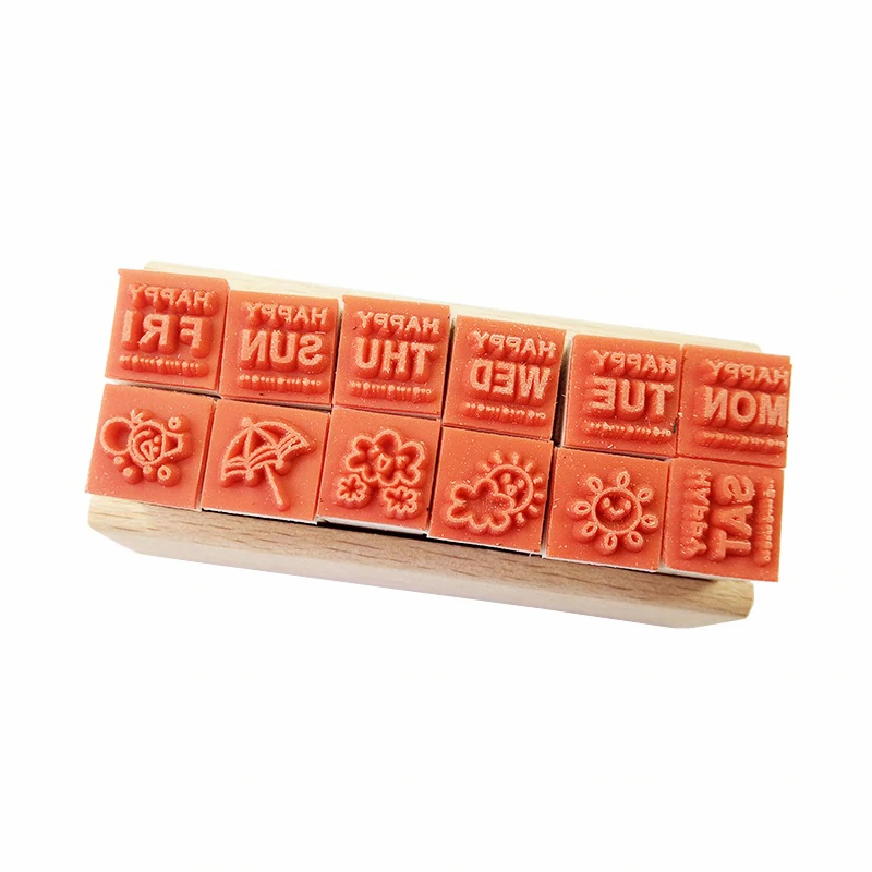 12 Pcs/set Lovely Happy Life decoration wooden rubber stamps