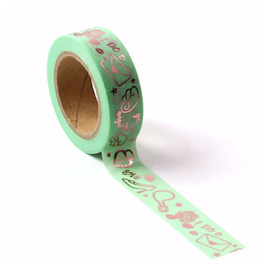 Green Washi Tape With Rose Gold Foil Decoration