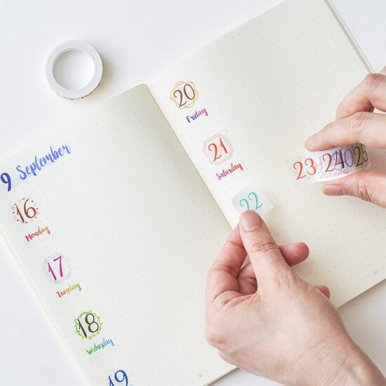 Notebook Washi Tape - Date and Day of the Week