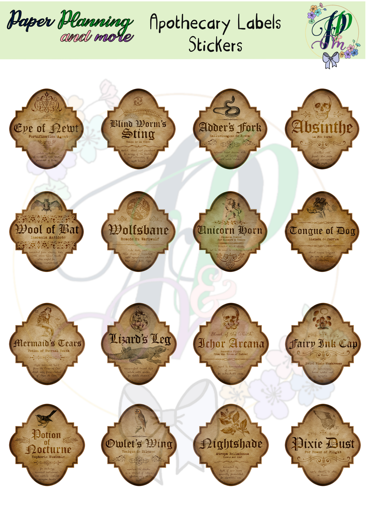 Apothecary Labels Sticker Sheet