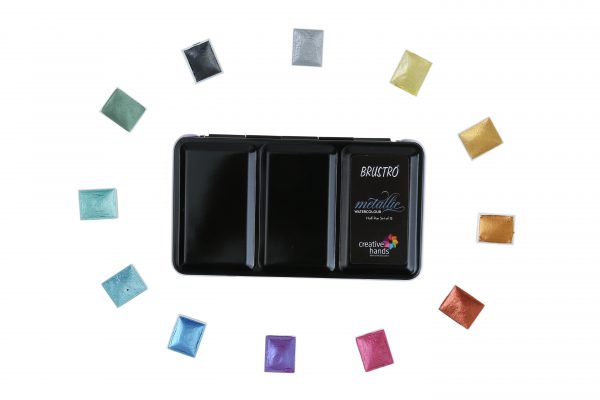 Brustro Metallic Watercolour Half Pans Set of 12