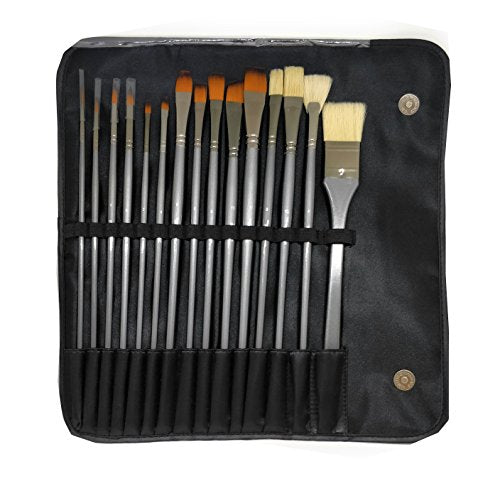 Brustro Artists Mixed Hair Brush Set with PU Bag (Pack of 15)