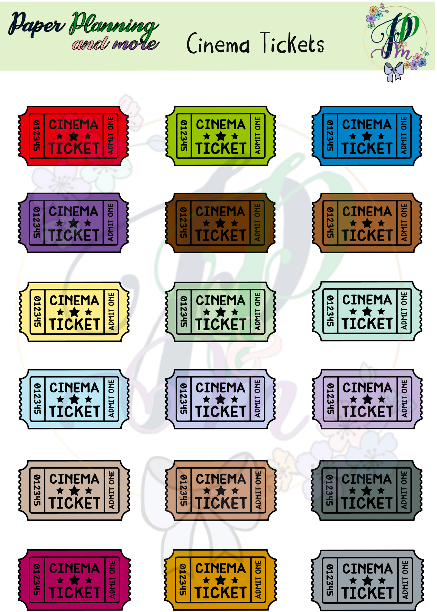 Cinema Ticket Sticker Sheet