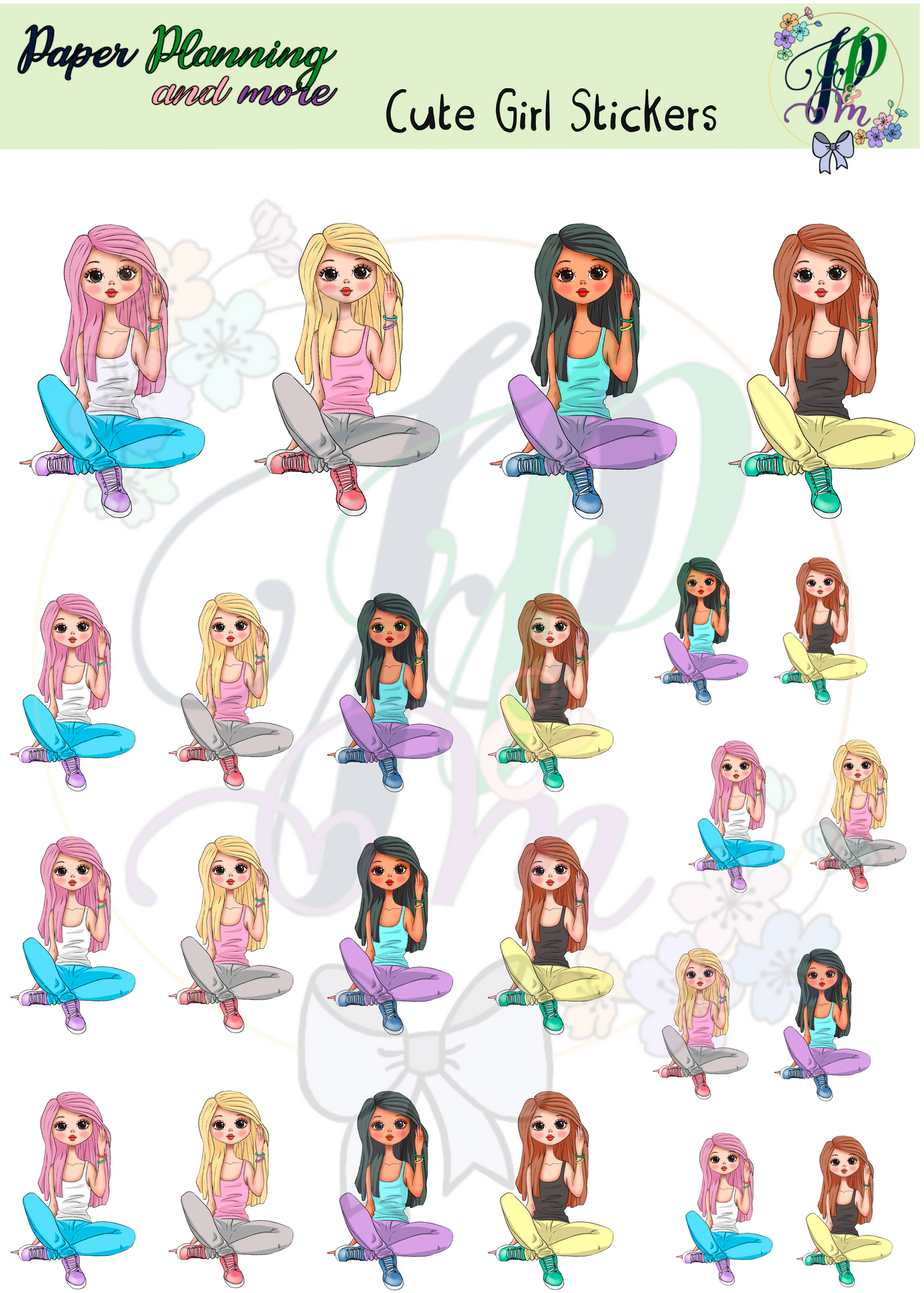 Cute Girl Sticker Sheet