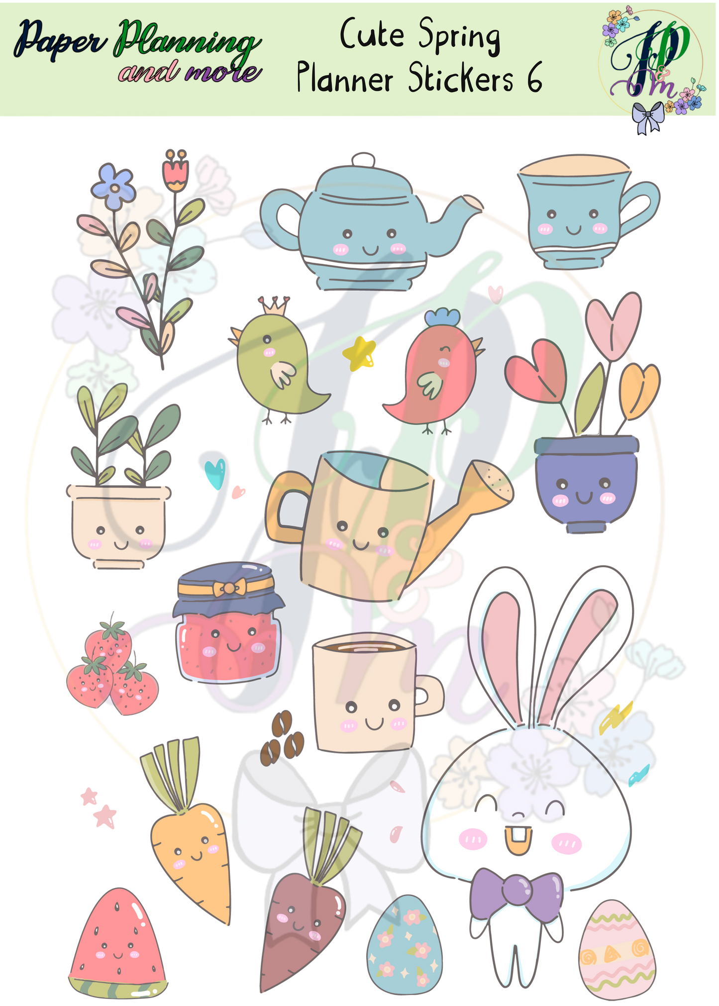 Cute Spring Planner 6 Sticker Sheet