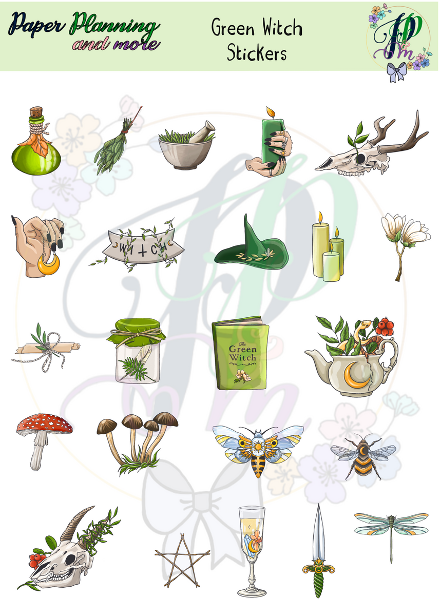 Green Witch Sticker Sheet – maryberrystudio