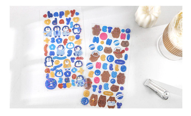 Happy Day Penguin Glitter PET Sticker