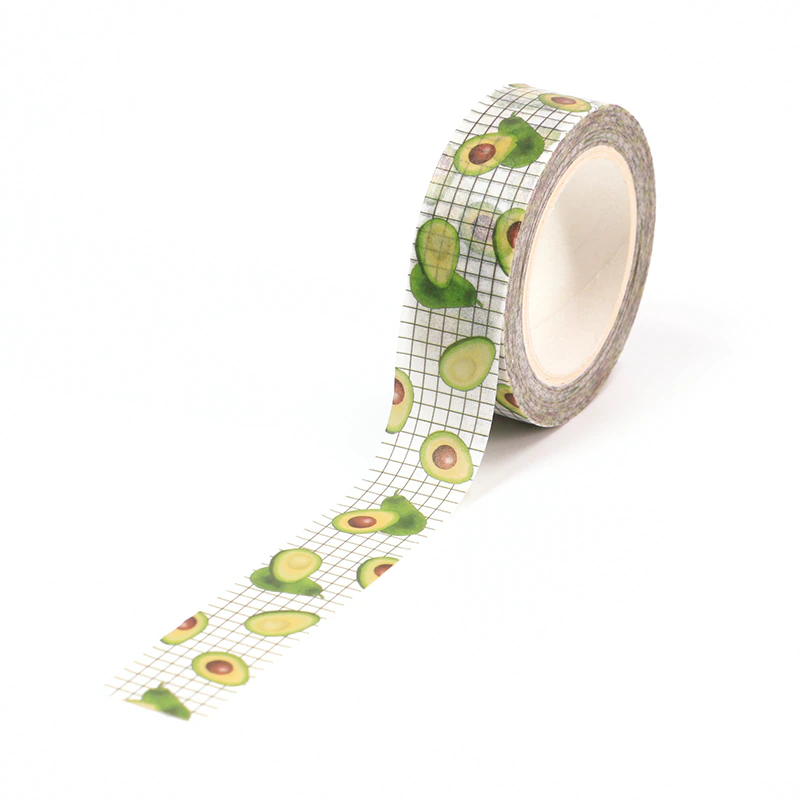 Avocado on White Grid Washi Tape