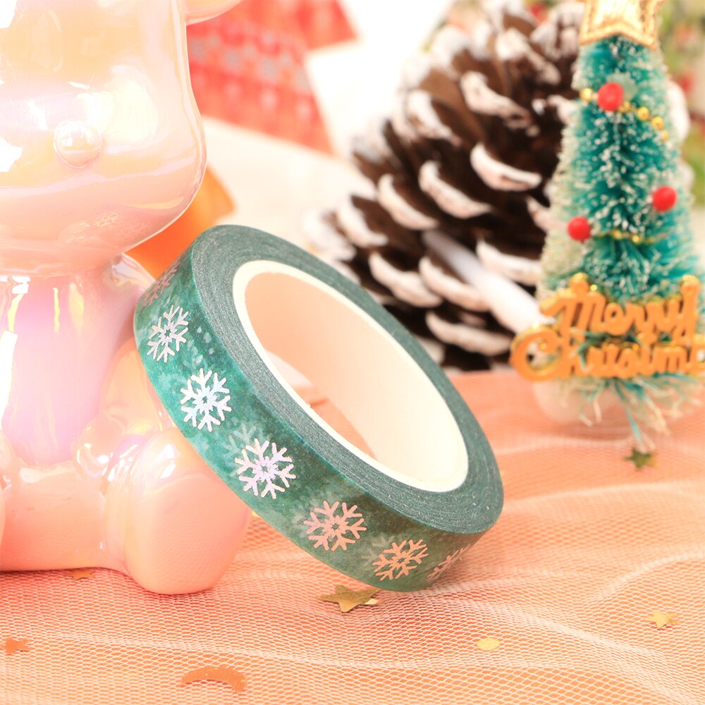 Silver Foiled Snowflake Green Washi Tape