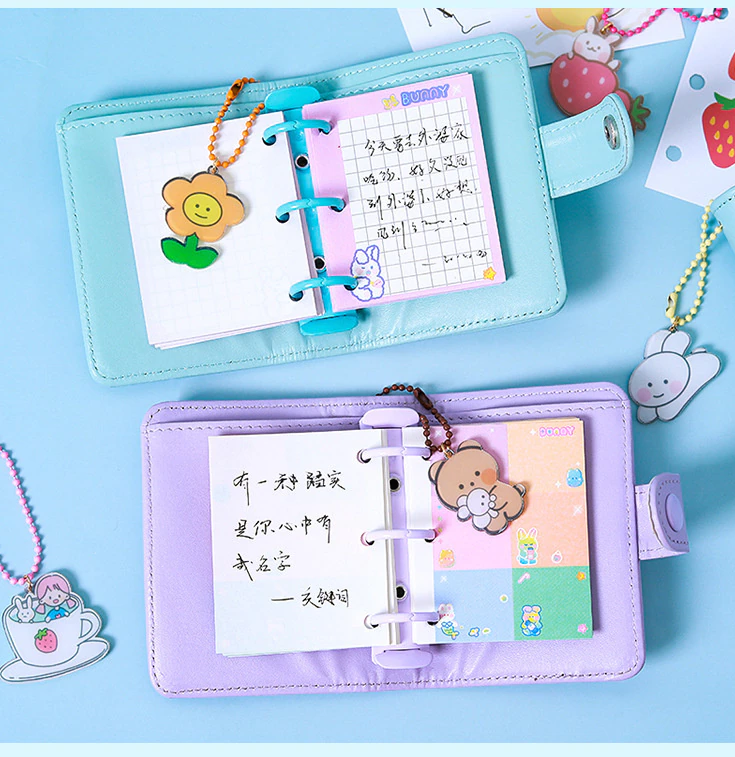 Kawaii Vegan Leather Padded Mini Ring Binder Set