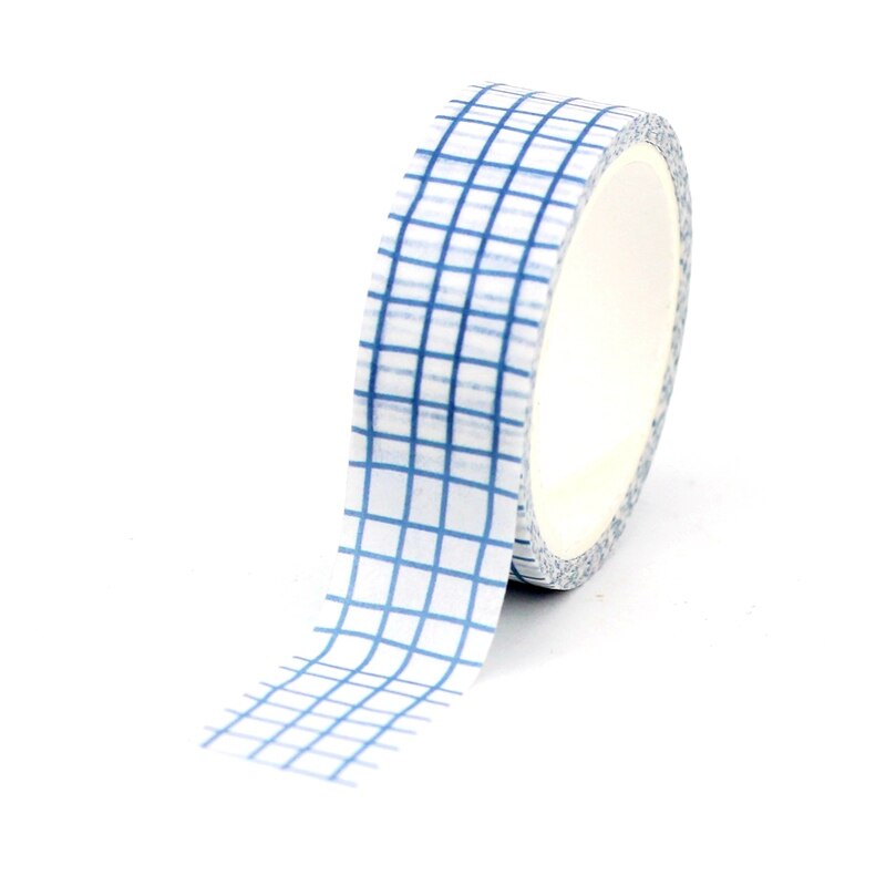 Blue and White Grid Washi Sample