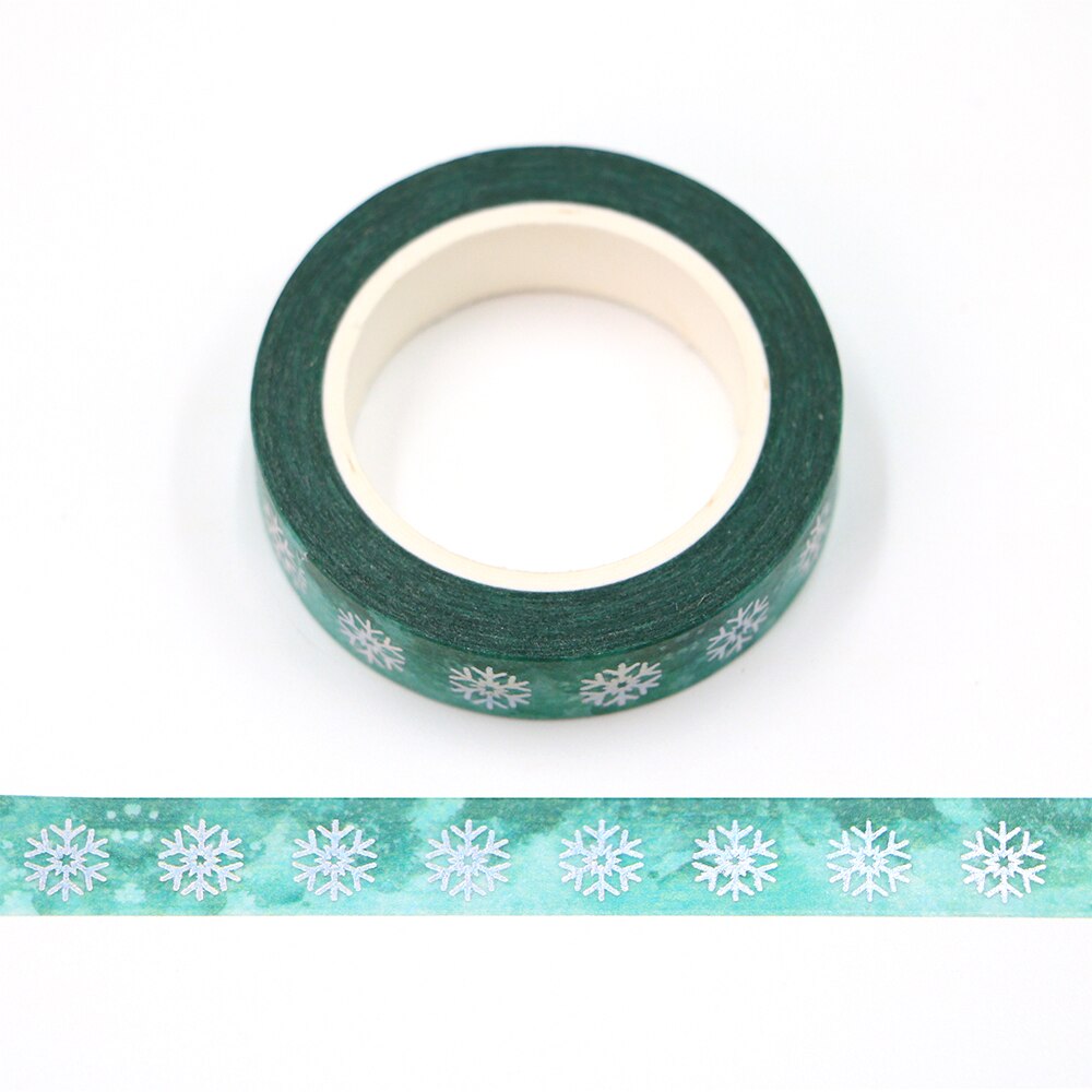 Silver Foiled Snowflake Green Washi Tape