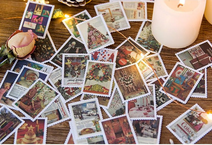 Retro Christmas Stamps Sticker Box