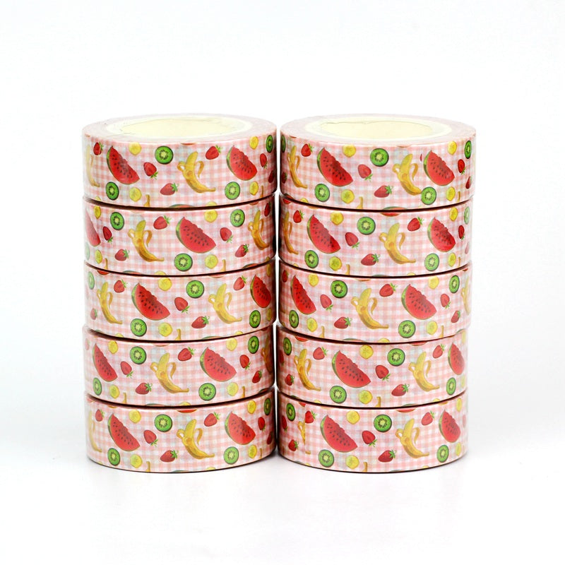 Fruits on Pink Grid Washi Tape