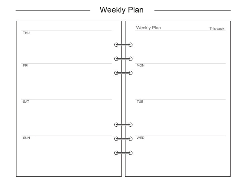 Transparent Ring Binder Inserts- Weekly Plan