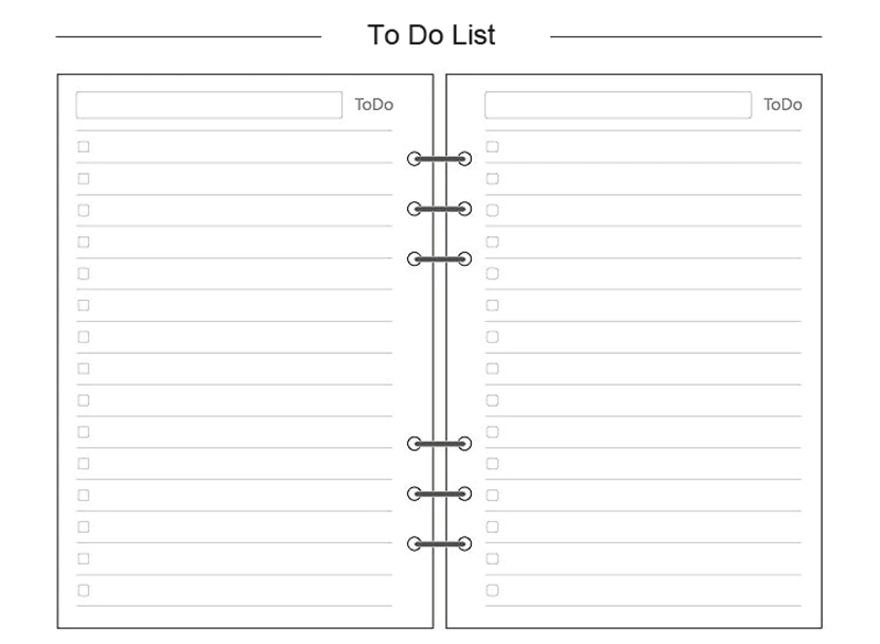 Transparent Ring Binder Inserts- To Do