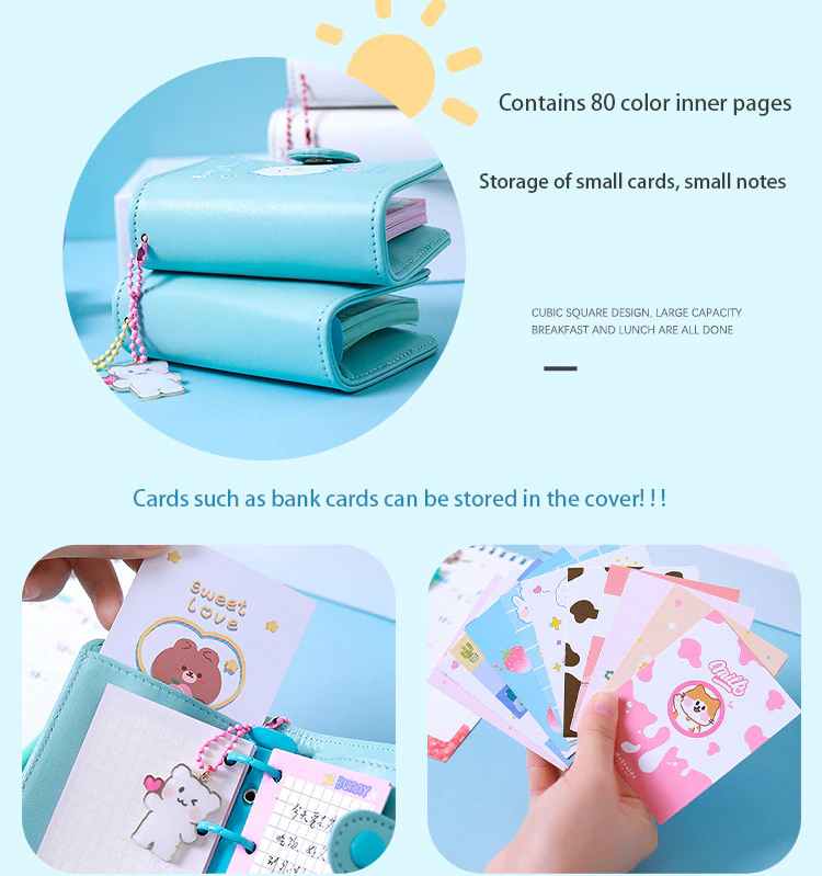 Kawaii Vegan Leather Padded Mini Ring Binder Set