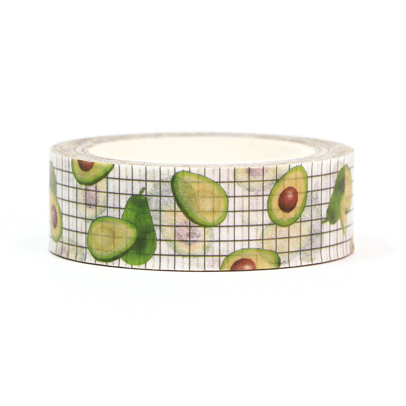 Avocado on White Grid Washi Tape