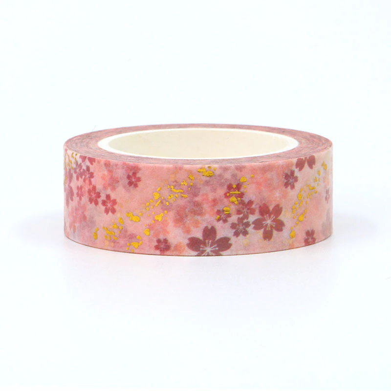 Pink Cherry Blossom Gold Foiled Washi Tape Sample
