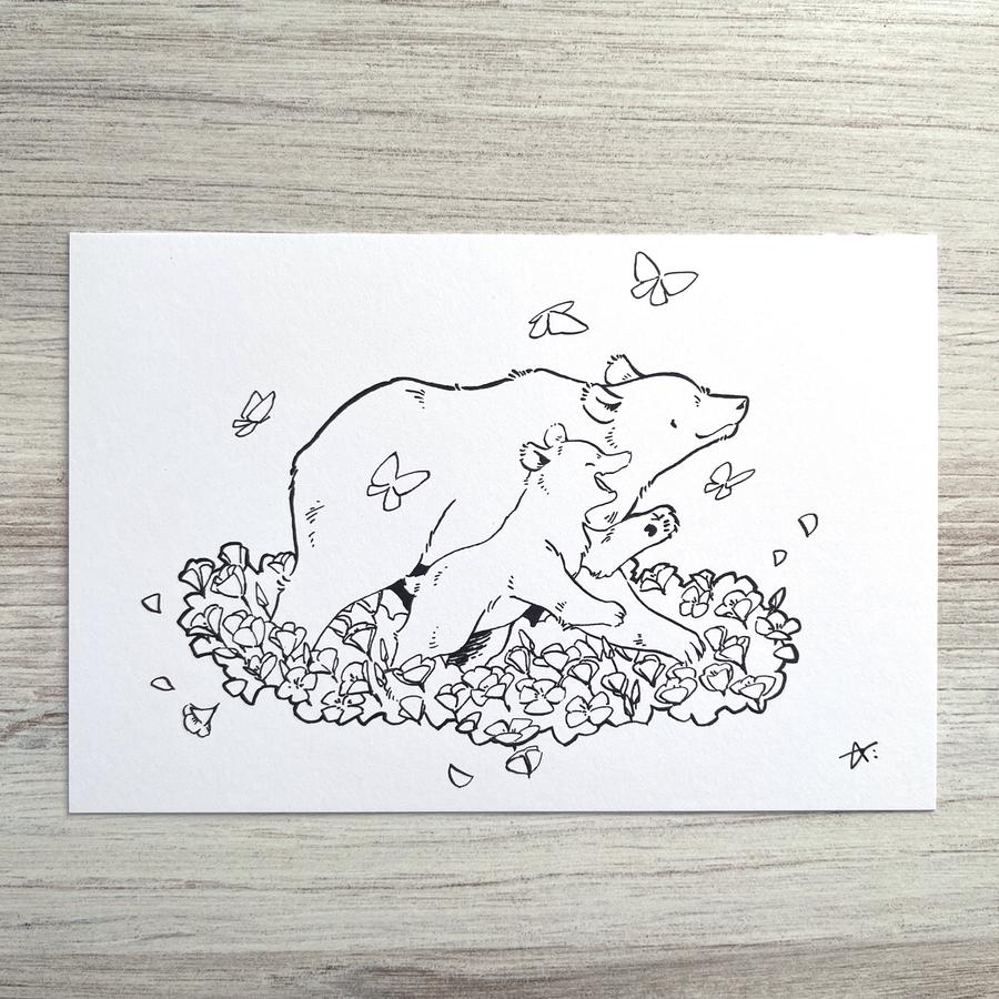 BK Postcard // California Poppy and Bear