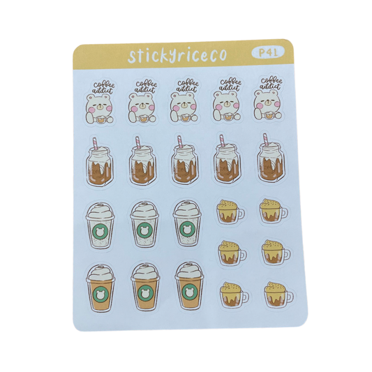 Rice the Bear Coffee Addict Planner Stickers