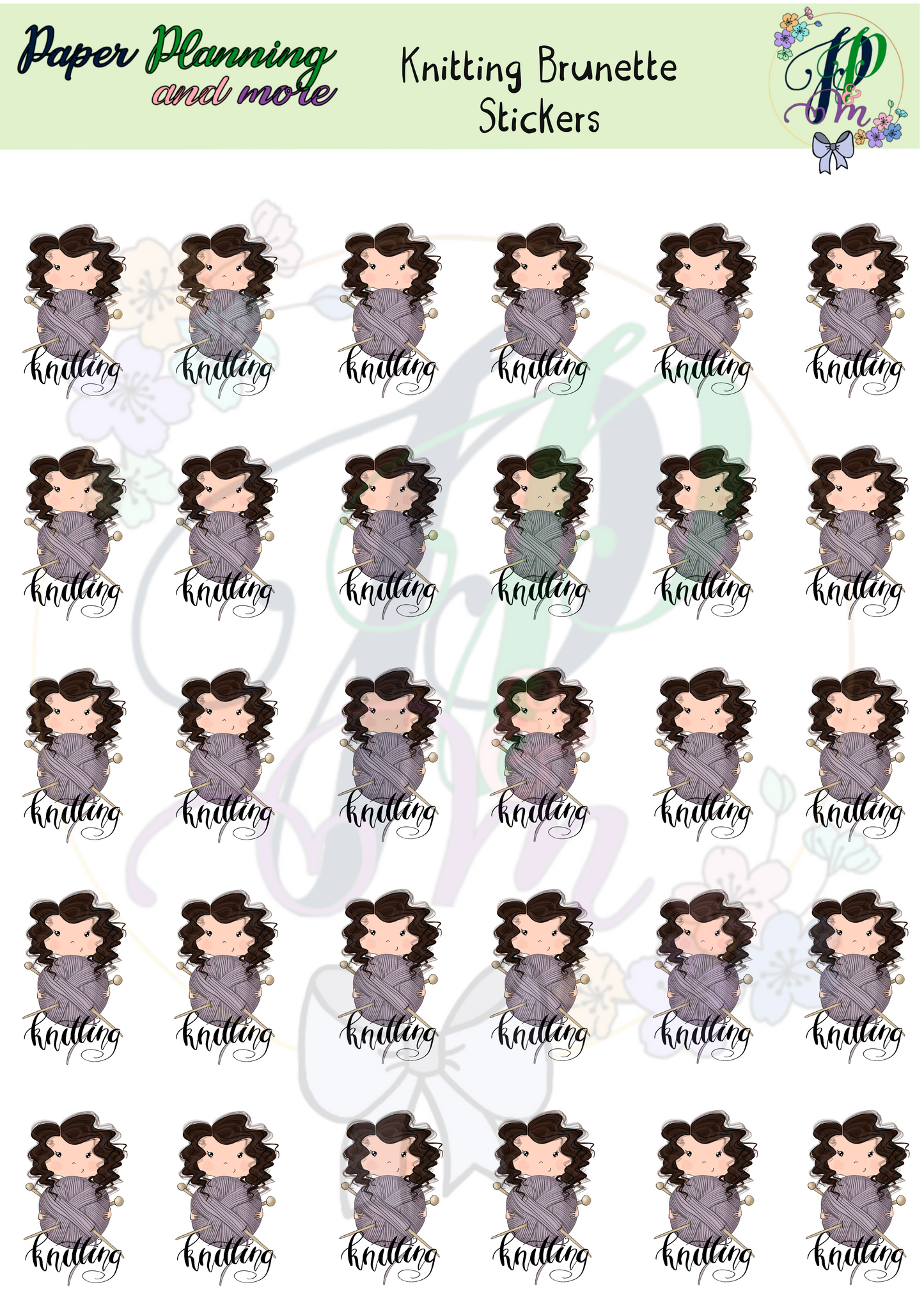 Knitting Brunette Sticker Sheet