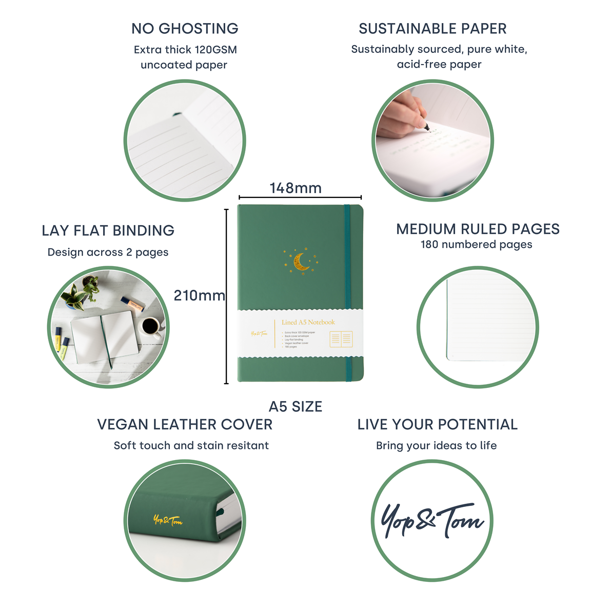 Yop & Tom A5 LINED JOURNAL - FOREST GREEN