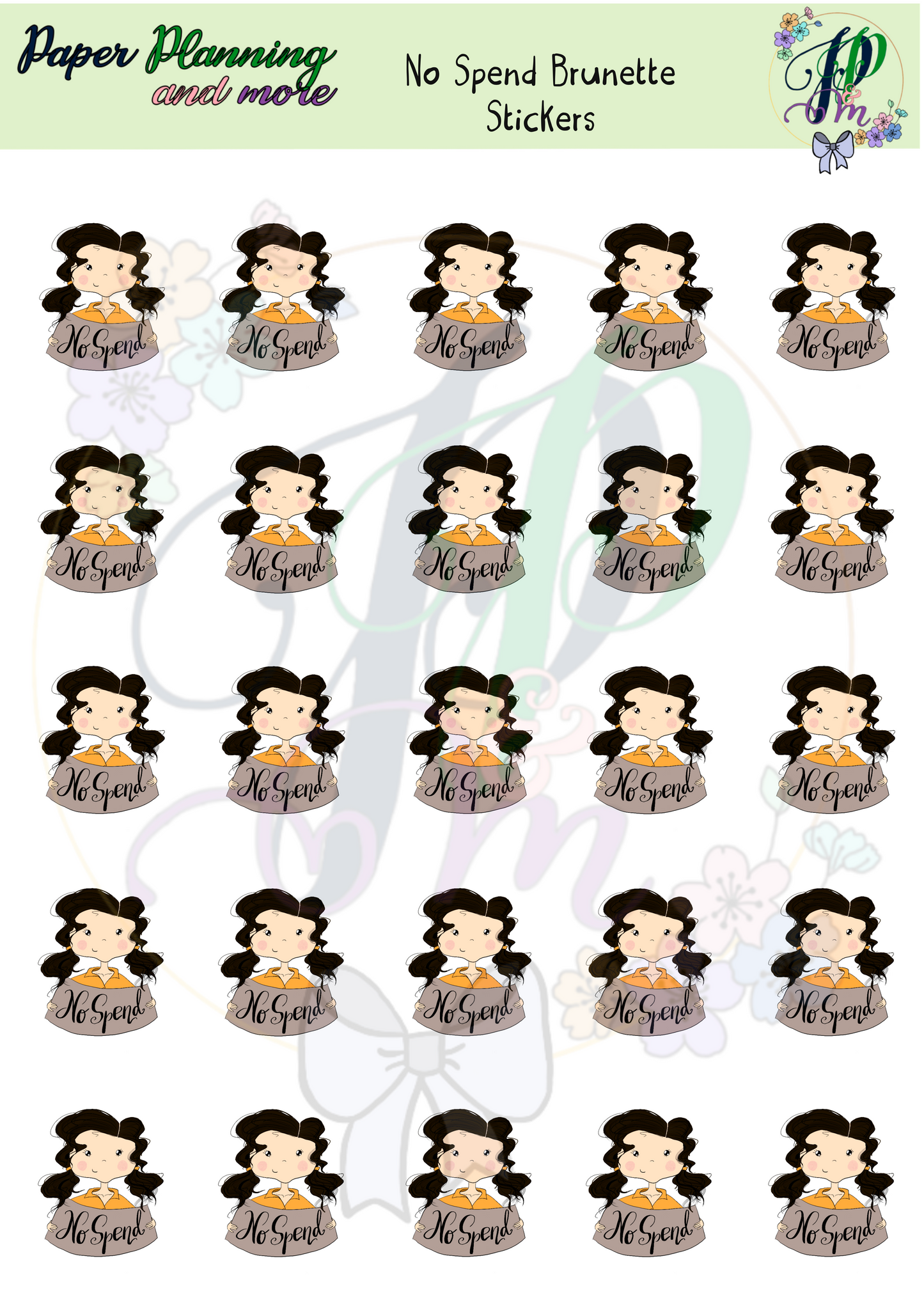 No Spend Brunette Sticker Sheet