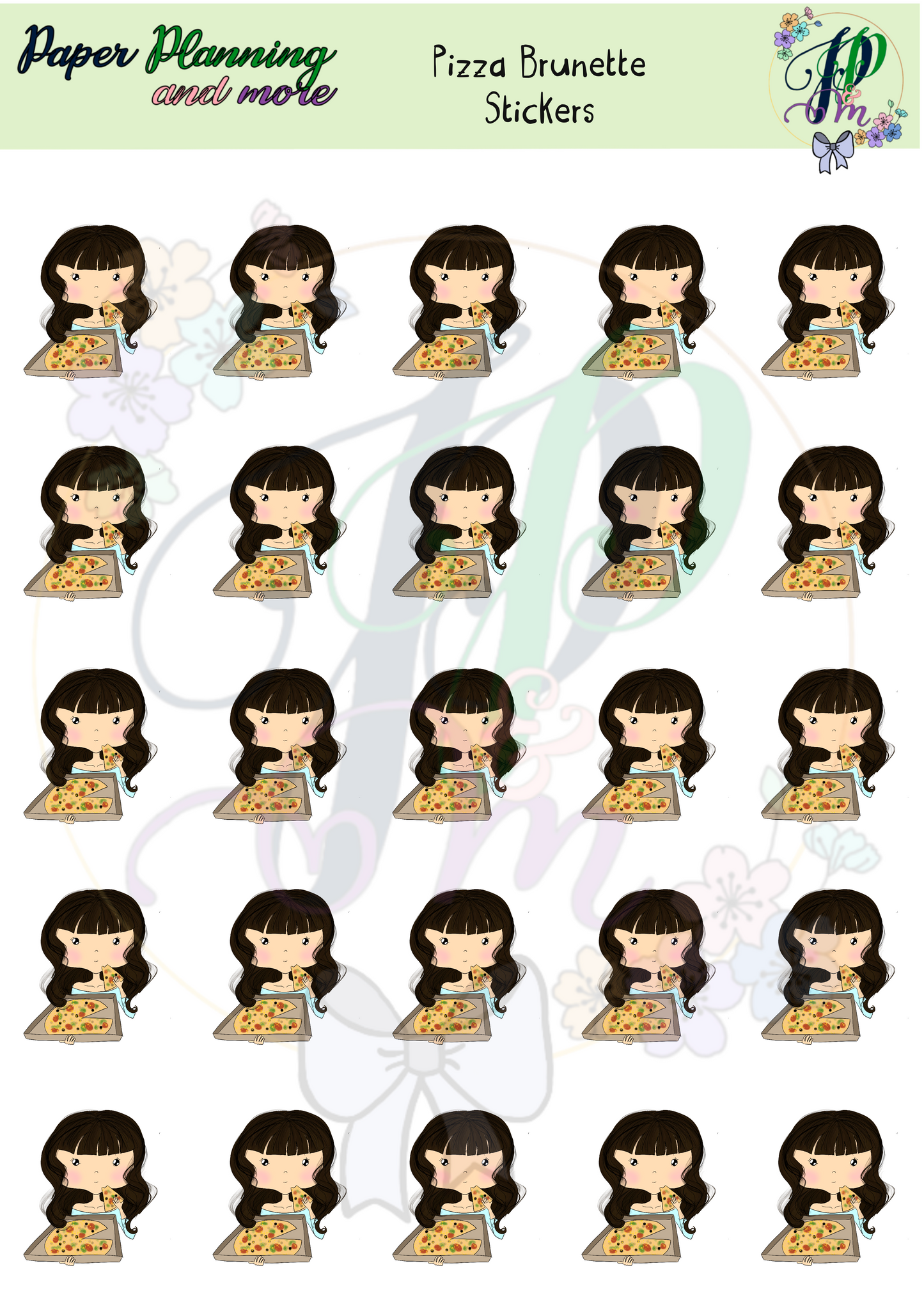 Pizza Brunette Sticker Sheet