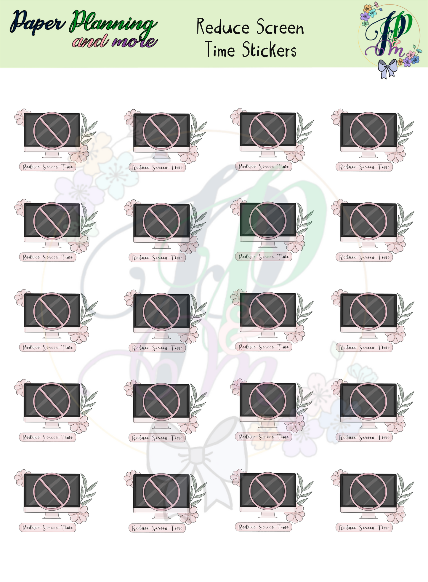 Reduce Screen Time Sticker Sheet
