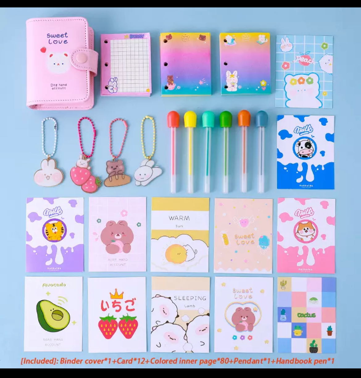 Kawaii Vegan Leather Padded Mini Ring Binder Set