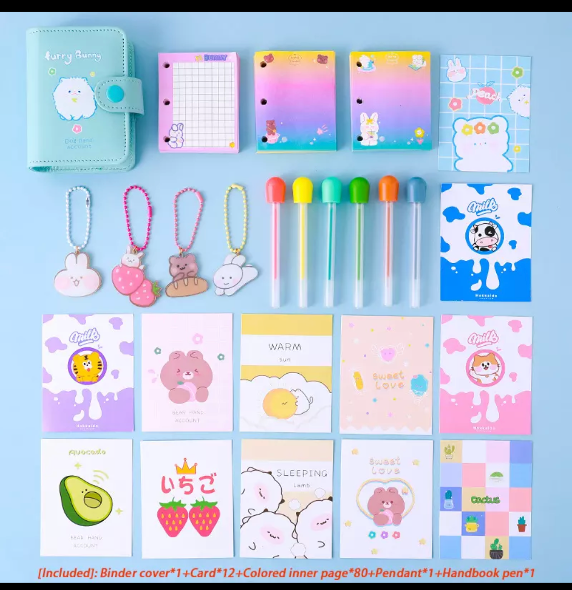 Kawaii Vegan Leather Padded Mini Ring Binder Set