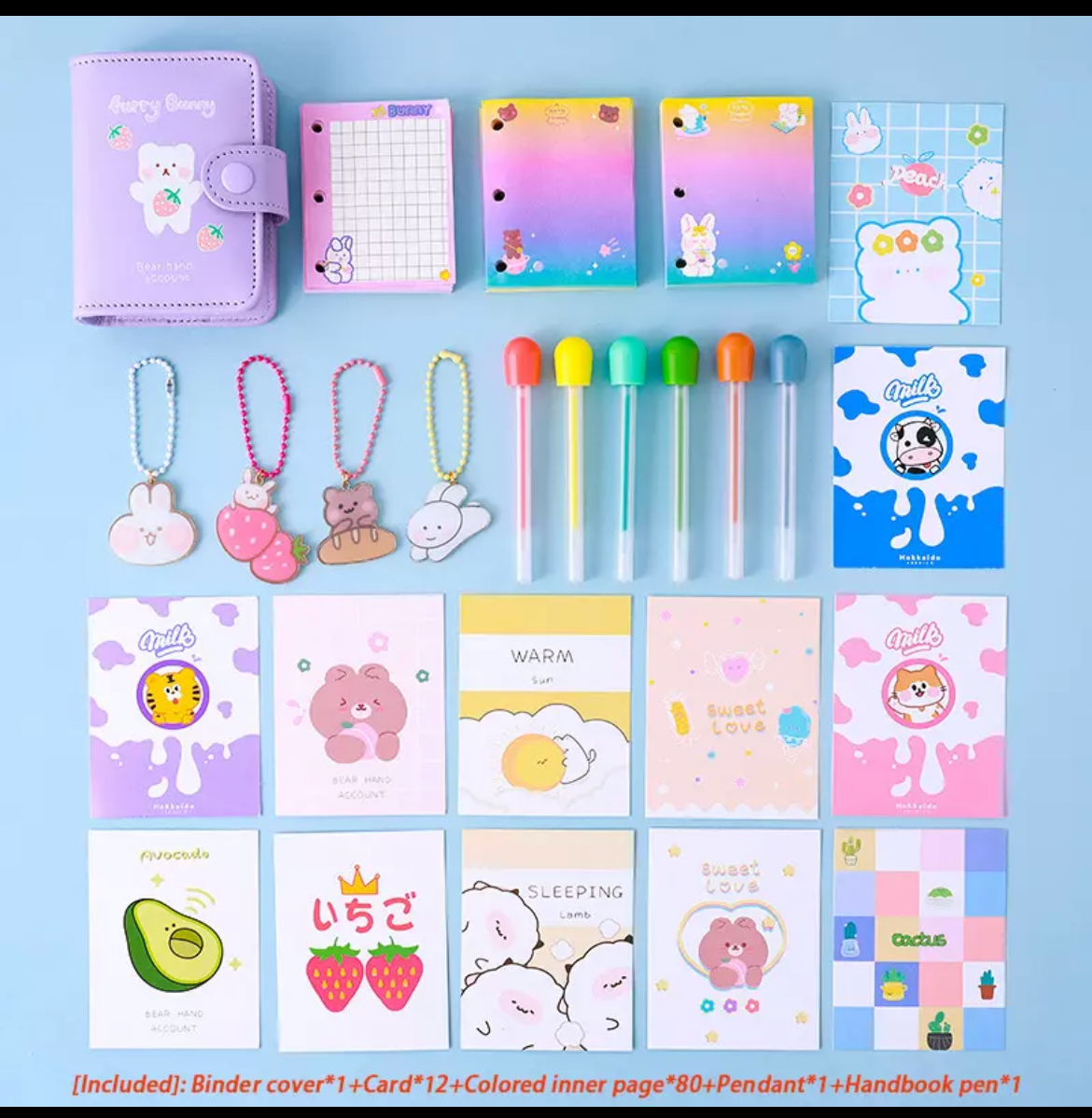 Kawaii Vegan Leather Padded Mini Ring Binder Set