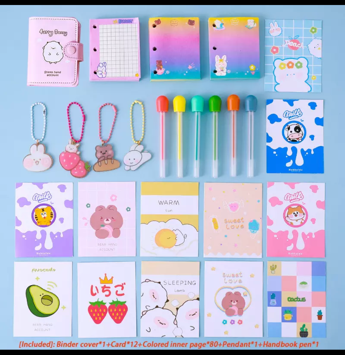 Kawaii Vegan Leather Padded Mini Ring Binder Set