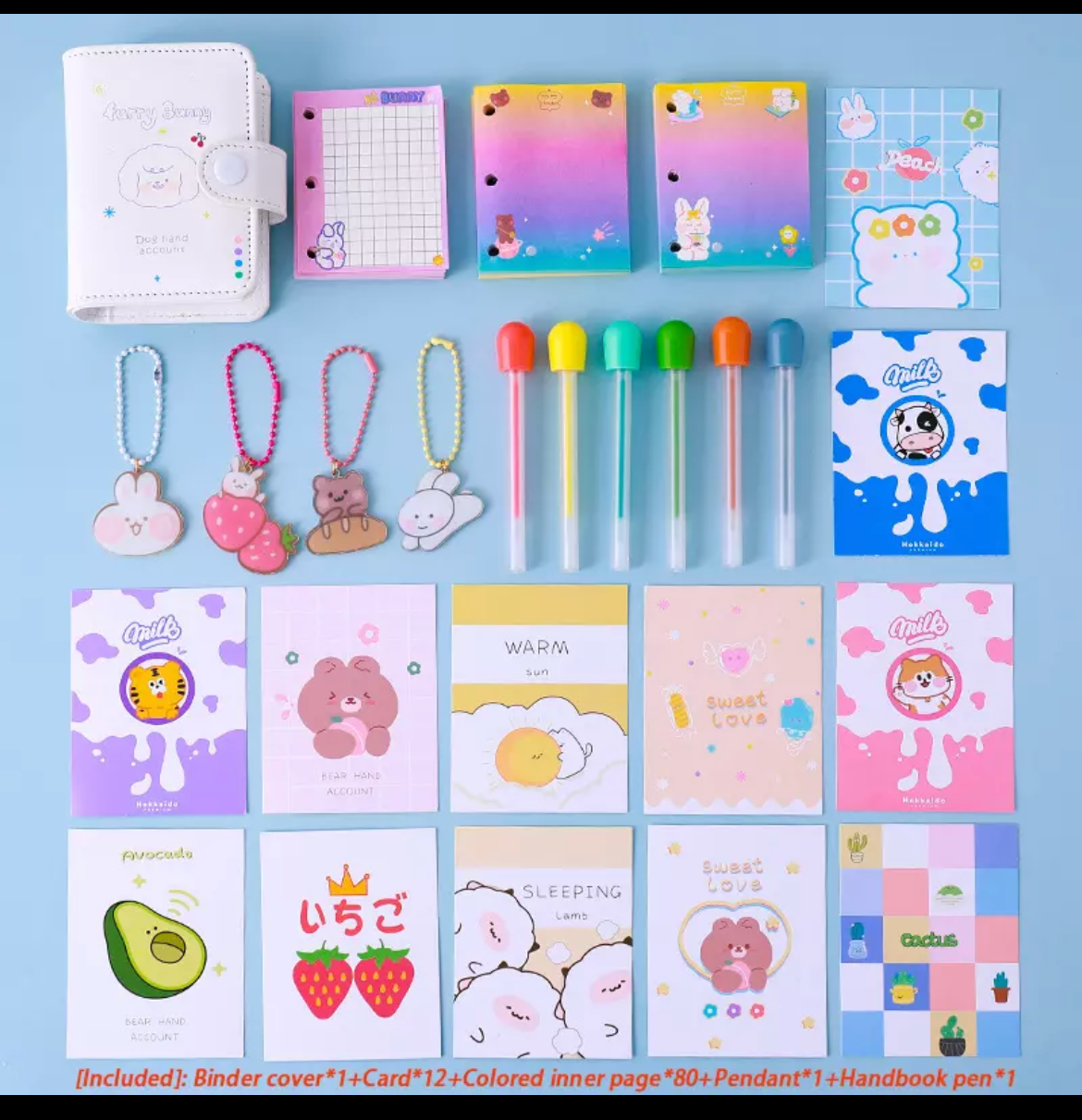 Kawaii Vegan Leather Padded Mini Ring Binder Set