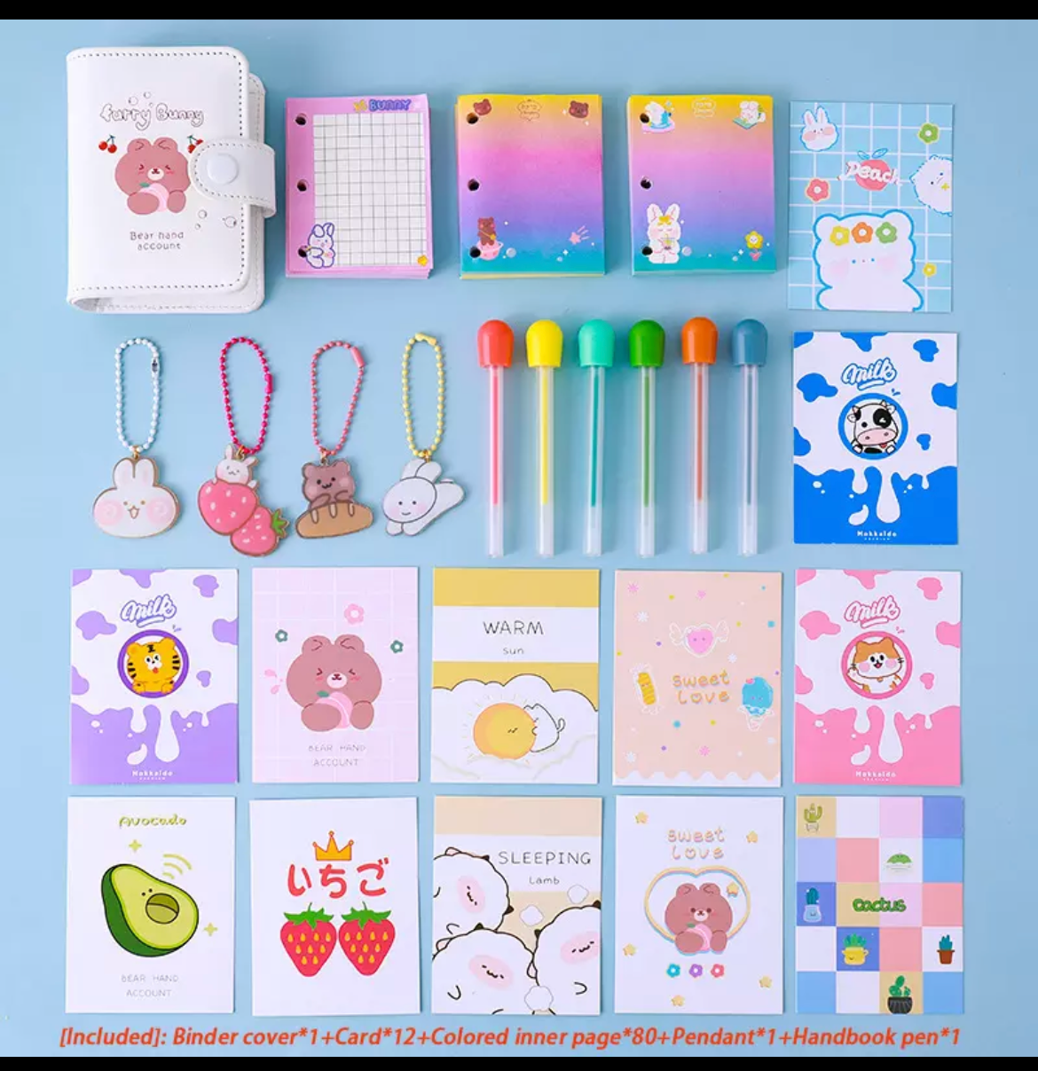 Kawaii Vegan Leather Padded Mini Ring Binder Set