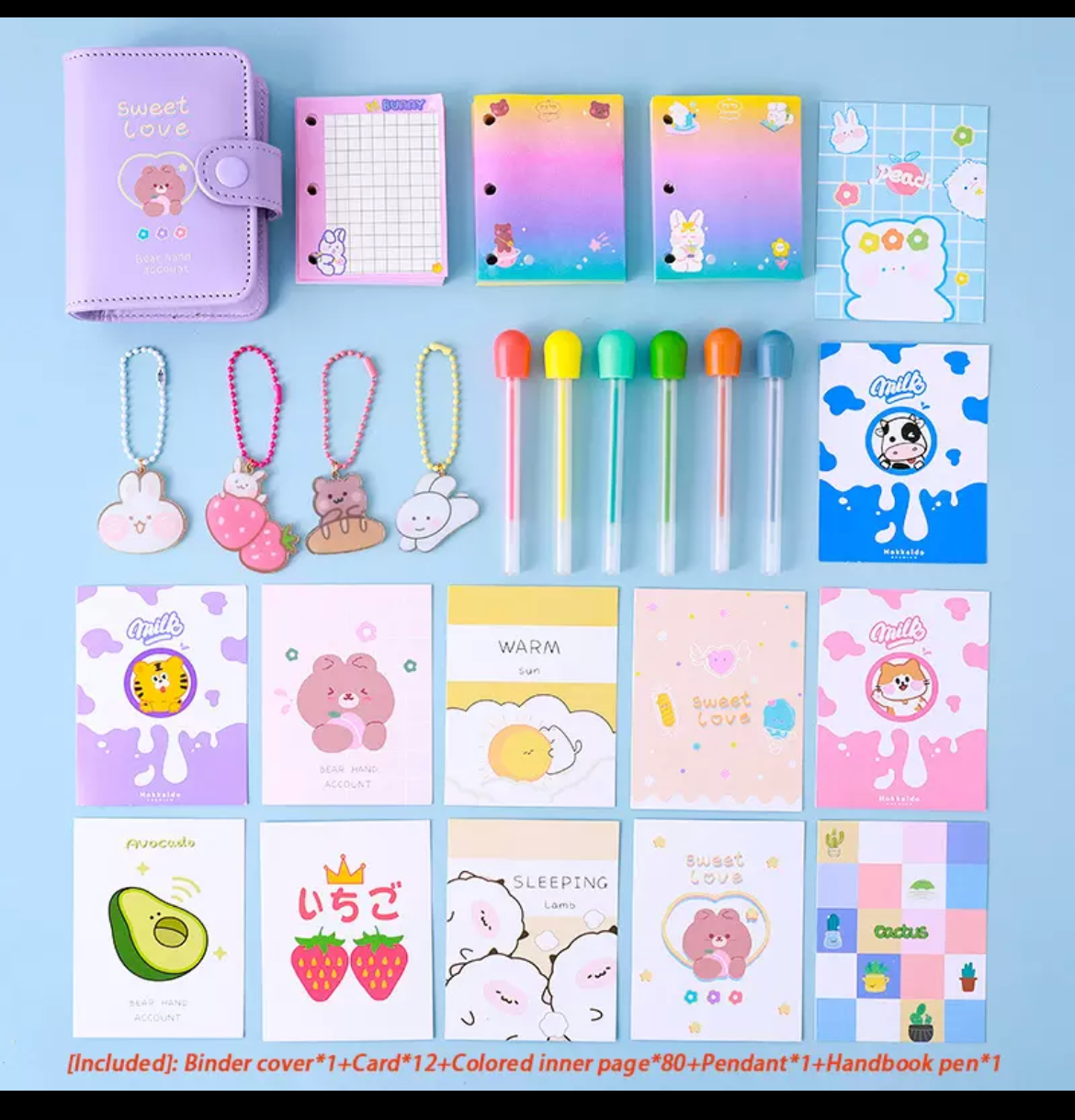 Kawaii Vegan Leather Padded Mini Ring Binder Set