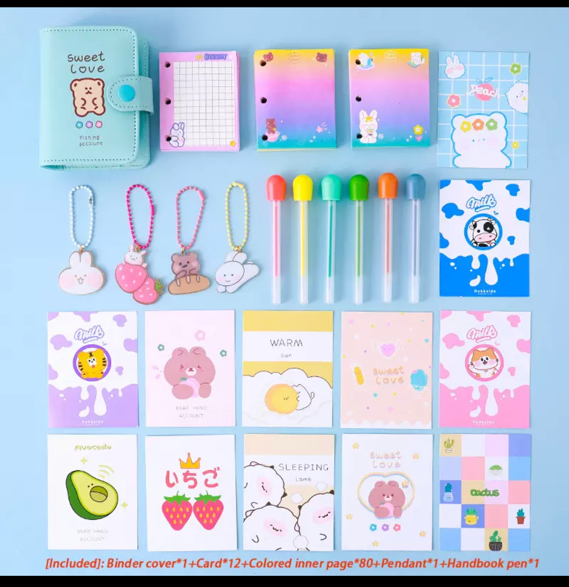 Kawaii Vegan Leather Padded Mini Ring Binder Set
