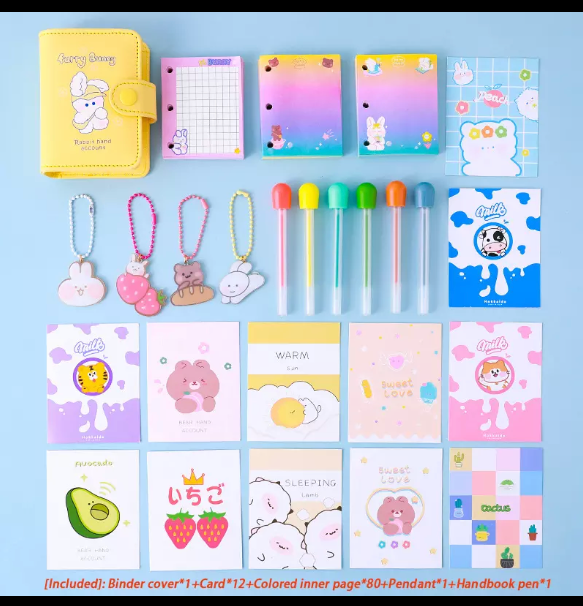 Kawaii Vegan Leather Padded Mini Ring Binder Set