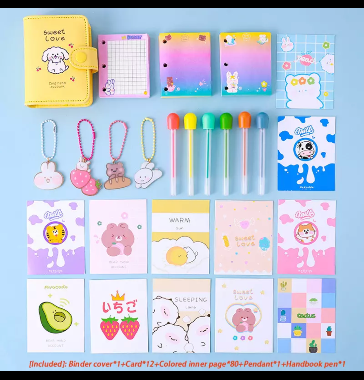 Kawaii Vegan Leather Padded Mini Ring Binder Set