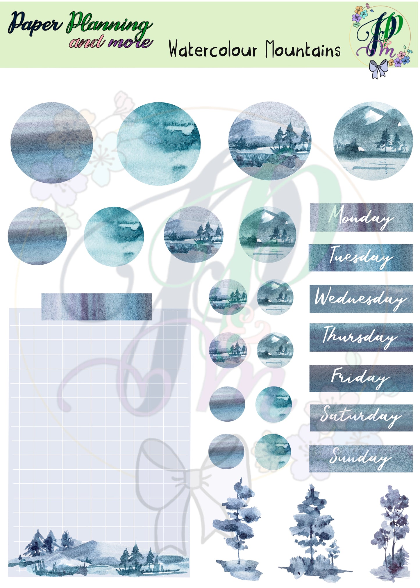 Watercolour Mountains Sticker Sheet