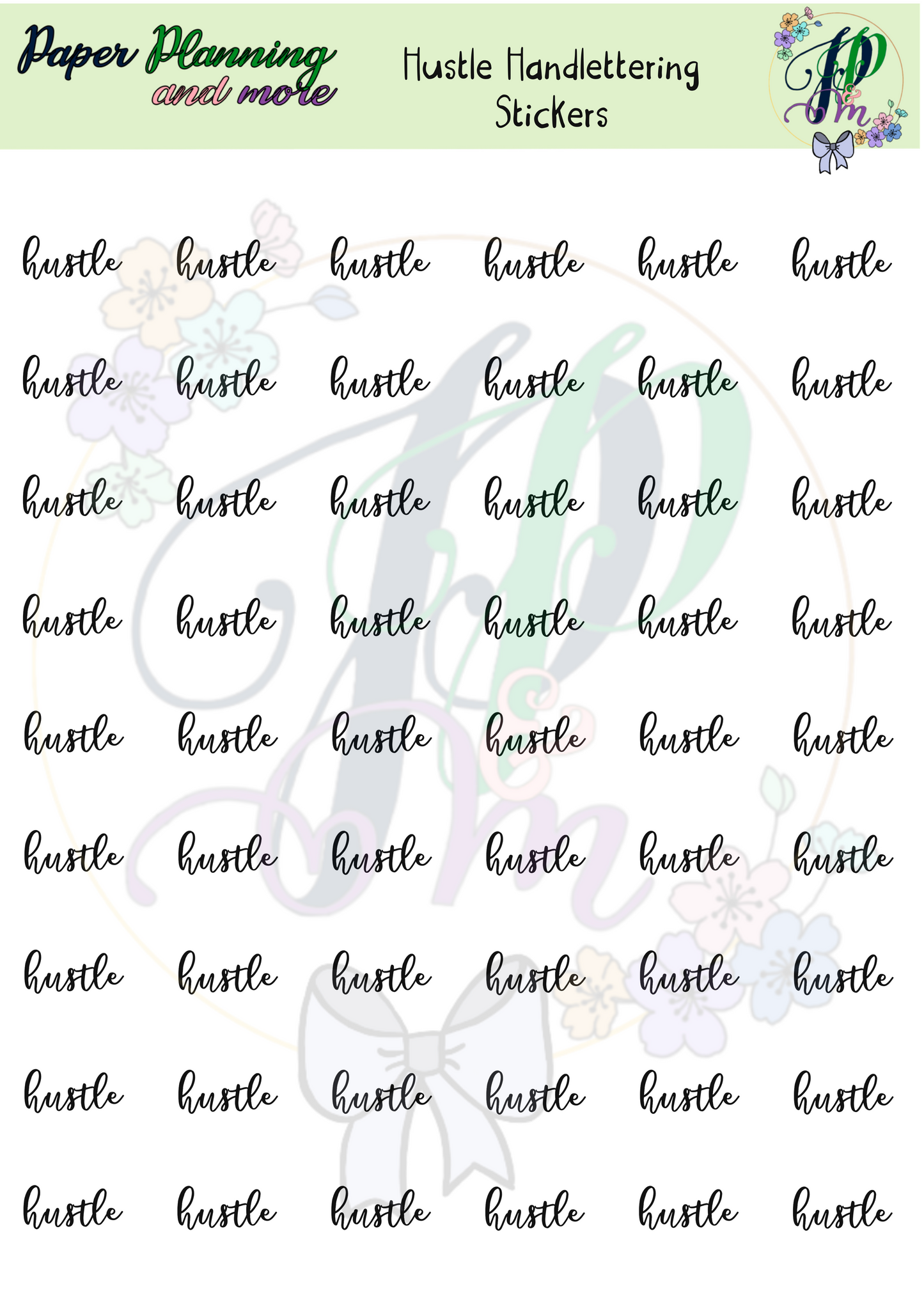 Hustle Handlettering Sticker Sheet