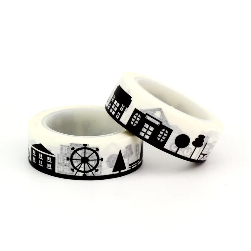 Black and White City Landscape Washi Tape